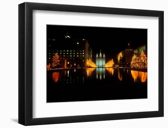 Historic Temple and Square in Salt Lake City at night, during 2002 Winter Olympics, UT-null-Framed Photographic Print