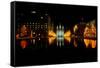 Historic Temple and Square in Salt Lake City at night, during 2002 Winter Olympics, UT-null-Framed Stretched Canvas