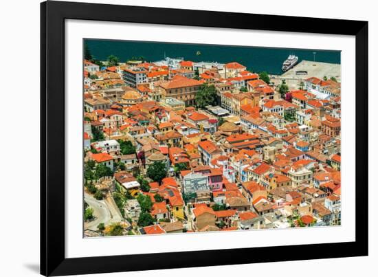 Historic town panoramic view, with traditional low-rise red tile roof buildings, Nafplion-bestravelvideo-Framed Photographic Print