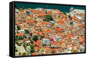 Historic town panoramic view, with traditional low-rise red tile roof buildings, Nafplion-bestravelvideo-Framed Stretched Canvas