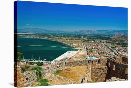 Historic town panoramic view, with traditional low-rise red tile roof buildings, Nafplion-bestravelvideo-Stretched Canvas