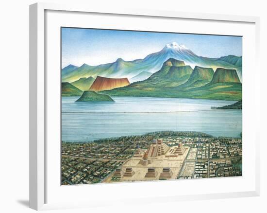 Historic View of Tenochtitlan, Ancient Capital of the Aztec Empire, and the Valley of Mexico-null-Framed Giclee Print