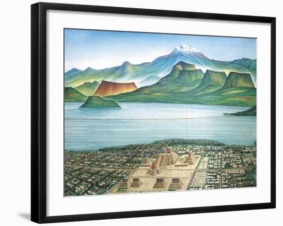 Historic View of Tenochtitlan, Ancient Capital of the Aztec Empire, and the Valley of Mexico-null-Framed Giclee Print