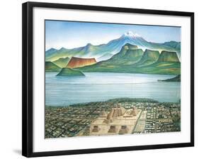 Historic View of Tenochtitlan, Ancient Capital of the Aztec Empire, and the Valley of Mexico-null-Framed Giclee Print