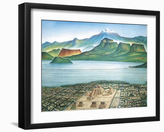 Historic View of Tenochtitlan, Ancient Capital of the Aztec Empire, and the Valley of Mexico-null-Framed Premium Giclee Print