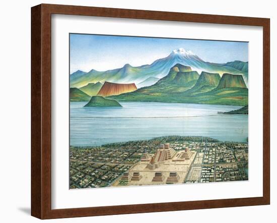 Historic View of Tenochtitlan, Ancient Capital of the Aztec Empire, and the Valley of Mexico-null-Framed Giclee Print