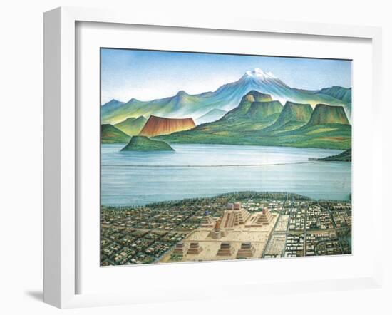 Historic View of Tenochtitlan, Ancient Capital of the Aztec Empire, and the Valley of Mexico-null-Framed Giclee Print