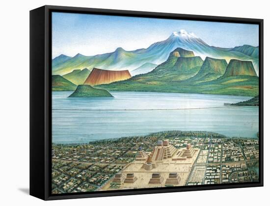 Historic View of Tenochtitlan, Ancient Capital of the Aztec Empire, and the Valley of Mexico-null-Framed Stretched Canvas