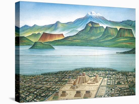 Historic View of Tenochtitlan, Ancient Capital of the Aztec Empire, and the Valley of Mexico-null-Stretched Canvas