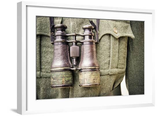 Historical Reenactment: Alpini Officer with Binoculars--Framed Photographic Print