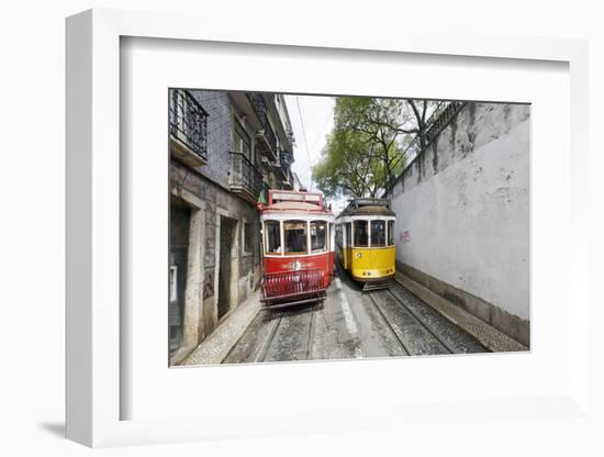 Historical Streetcars in the Alfama District, Lisbon, Portugal-Axel Schmies-Framed Photographic Print