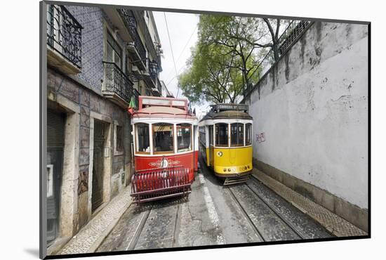 Historical Streetcars in the Alfama District, Lisbon, Portugal-Axel Schmies-Mounted Photographic Print