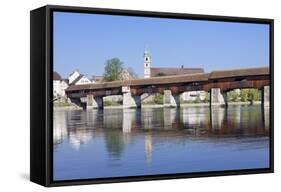 Historical Wooden Bridge and Cathedral (Fridolinsmunster)-Marcus-Framed Stretched Canvas