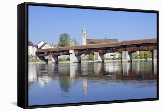 Historical Wooden Bridge and Cathedral (Fridolinsmunster)-Marcus-Framed Stretched Canvas