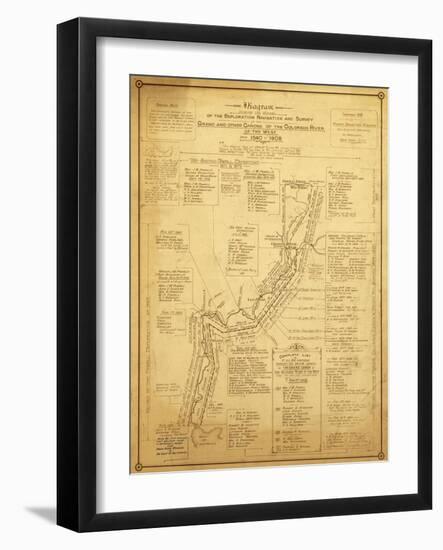 History of Exploration of the Grand Canyon - Panoramic Map-Lantern Press-Framed Art Print