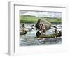 History of Indigenous Peoples: American Indians in Canoes Fishing for Salmon in the Columbia River.-null-Framed Giclee Print