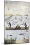 History of Indigenous Peoples: How American Indians Fish. They Use Spears and Canoes. Colony of Vir-null-Mounted Giclee Print