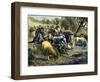 History of Indigenous Peoples: Native Americans Driving a Herd of Wild Horses into the Water. Colou-null-Framed Giclee Print