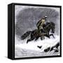History of the Settlers and the Conquete of the West: American Pioneers. Pony Express Rider Caught-null-Framed Stretched Canvas