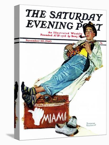 "Hitchhiker to Miami" Saturday Evening Post Cover, November 30,1940-Norman Rockwell-Stretched Canvas