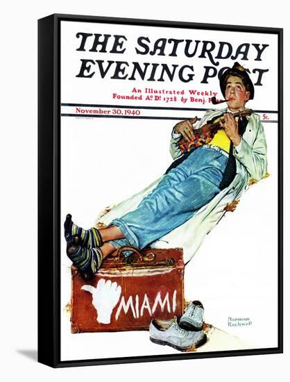"Hitchhiker to Miami" Saturday Evening Post Cover, November 30,1940-Norman Rockwell-Framed Stretched Canvas