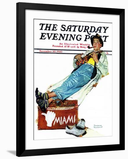 "Hitchhiker to Miami" Saturday Evening Post Cover, November 30,1940-Norman Rockwell-Framed Giclee Print