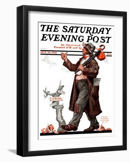 "Hitchhiking to Florida," Saturday Evening Post Cover, October 24, 1925-Edgar Franklin Wittmack-Framed Giclee Print