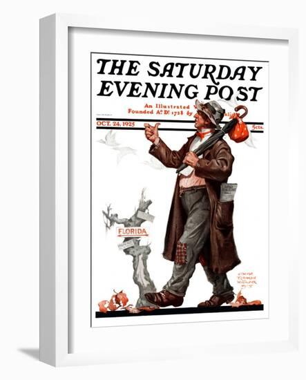 "Hitchhiking to Florida," Saturday Evening Post Cover, October 24, 1925-Edgar Franklin Wittmack-Framed Giclee Print