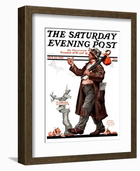 "Hitchhiking to Florida," Saturday Evening Post Cover, October 24, 1925-Edgar Franklin Wittmack-Framed Giclee Print