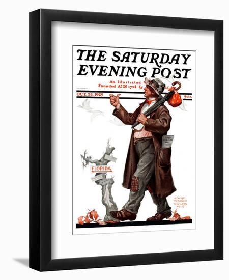 "Hitchhiking to Florida," Saturday Evening Post Cover, October 24, 1925-Edgar Franklin Wittmack-Framed Giclee Print