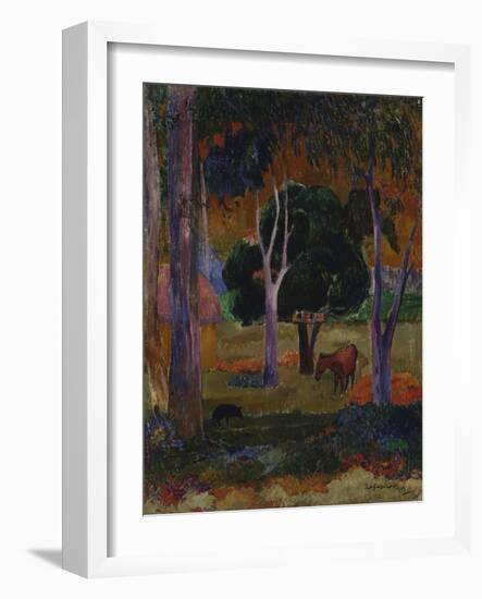 Hiva Oa (Landscape with a Pig and a Hors)-Paul Gauguin-Framed Giclee Print