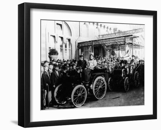 HJ Lawson and His Wife at the Start of the Emancipation Run, Brighton, East Sussex, 1896-null-Framed Photographic Print