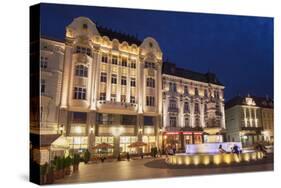 Hlavne Nam (Main Square) at Dusk, Bratislava, Slovakia, Europe-Ian Trower-Stretched Canvas