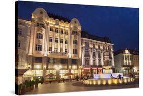 Hlavne Nam (Main Square) at Dusk, Bratislava, Slovakia, Europe-Ian Trower-Stretched Canvas