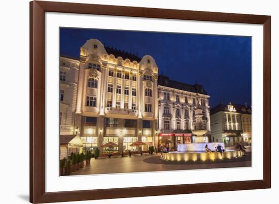 Hlavne Nam (Main Square) at Dusk, Bratislava, Slovakia, Europe-Ian Trower-Framed Photographic Print