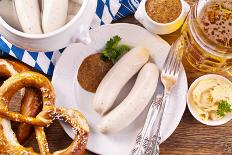 White Sausage with Wheat Beer and Pretzel-HLPhoto-Photographic Print