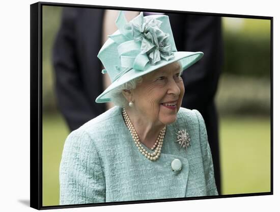 HM Queen Elizabeth in turquoise at Royal Ascot-Associated Newspapers-Framed Stretched Canvas