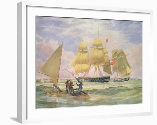 Hm Ships 'Ganges' and 'sapphire' Off Pernambuco, 1829-Emeric Essex Vidal-Framed Giclee Print