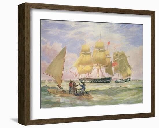 Hm Ships 'Ganges' and 'sapphire' Off Pernambuco, 1829-Emeric Essex Vidal-Framed Giclee Print