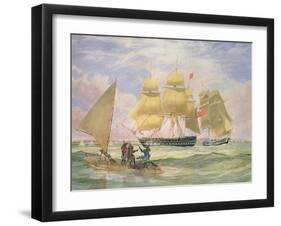 Hm Ships 'Ganges' and 'sapphire' Off Pernambuco, 1829-Emeric Essex Vidal-Framed Giclee Print