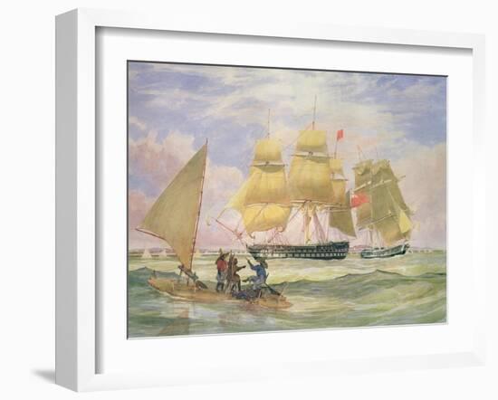 Hm Ships 'Ganges' and 'sapphire' Off Pernambuco, 1829-Emeric Essex Vidal-Framed Giclee Print