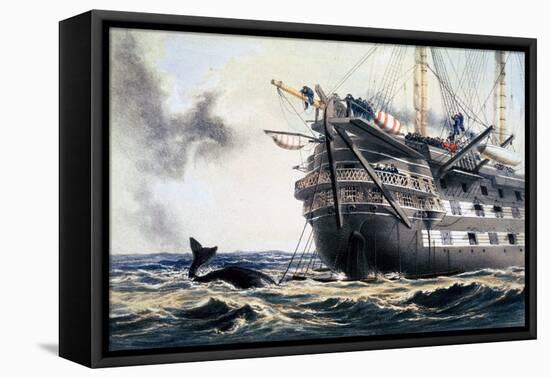 HMS 'Agamemnon' laying the original Atlantic telegraph cable, 1857 (1866)-Robert Dudley-Framed Stretched Canvas