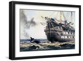 HMS 'Agamemnon' laying the original Atlantic telegraph cable, 1857 (1866)-Robert Dudley-Framed Giclee Print