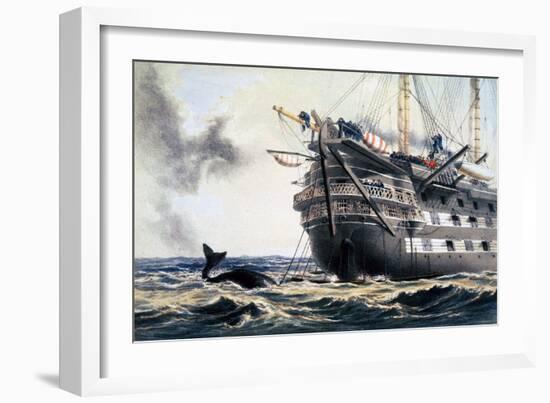 HMS 'Agamemnon' laying the original Atlantic telegraph cable, 1857 (1866)-Robert Dudley-Framed Giclee Print