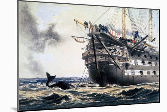 HMS 'Agamemnon' laying the original Atlantic telegraph cable, 1857 (1866)-Robert Dudley-Mounted Giclee Print