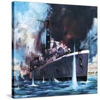 HMS Amethyst Runs the Gauntlet-James Edwin Mcconnell-Stretched Canvas