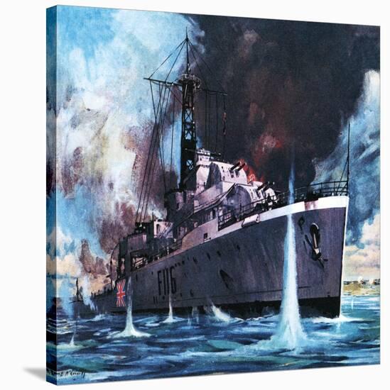 HMS Amethyst Runs the Gauntlet-James Edwin Mcconnell-Stretched Canvas