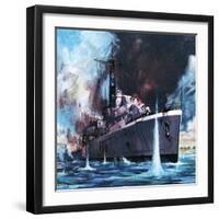 HMS Amethyst Runs the Gauntlet-James Edwin Mcconnell-Framed Giclee Print