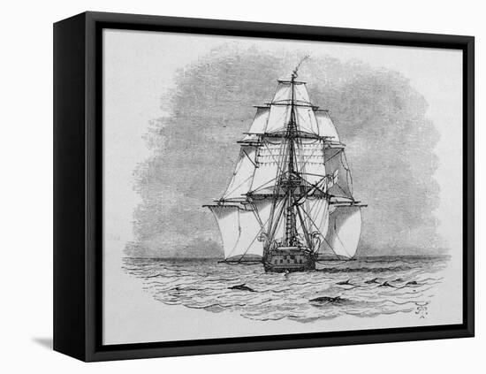 Hms Beagle Among Porpoises Charles Darwin's Research Ship-R.t. Pritchett-Framed Stretched Canvas