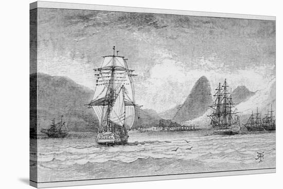 Hms "Beagle" the Ship in Which Charles Darwin Sailed Approaching Mauritius-R.t. Pritchett-Stretched Canvas